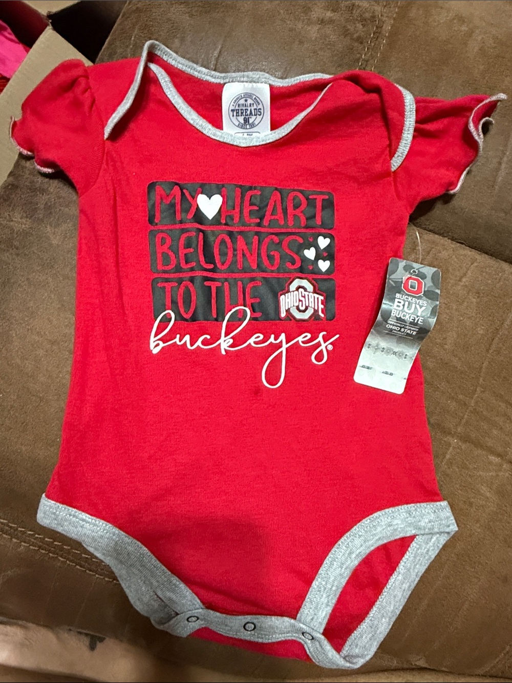 Rivalry Threads Red and Gray "My Heart Belongs to the Buckeyes" Baby Bodysuit